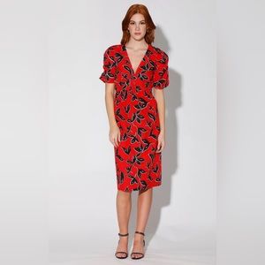 (New) Walter baker Red flower printing Fabienne Dress, Bold Persimmon Size XS